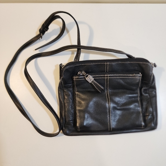 Tignanello Black Leather Crossbody Bag Purse - Picture 11 of 13
